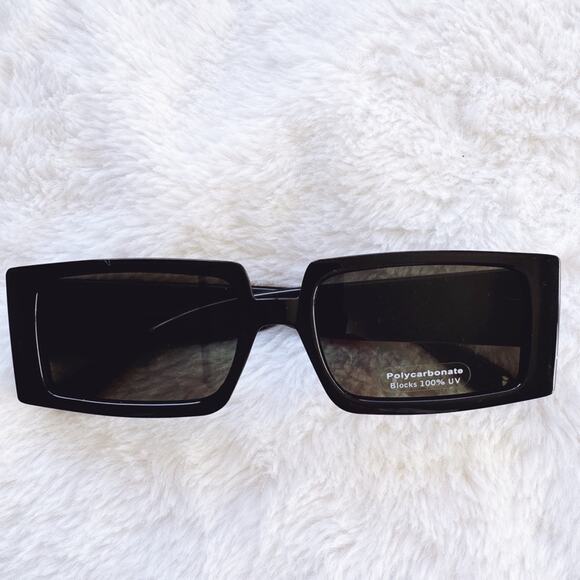 Aaron Black w/ Green Tint Rectangular Sunglasses - Picture 1 of 11
